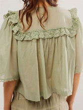 WomenLace Patchwork Short Sleeve Summer Loose Casual Crop Tops Streetwear Blouse